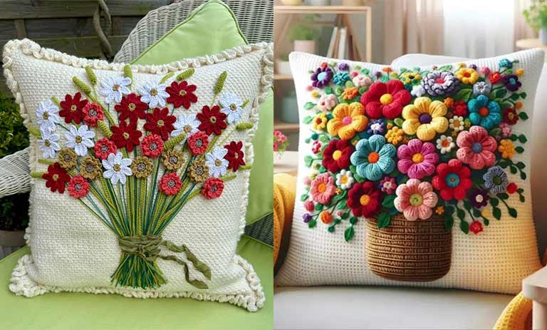 32 مدل جدید کوسن مبل کاموایی به شکل گل