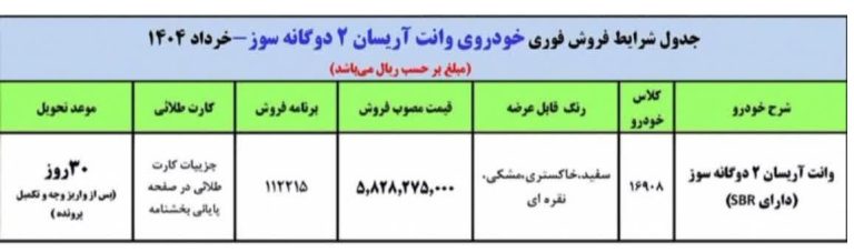 پایگاه خبری تحلیلی اخباربانک – فروش فوری وانت آریسان دوگانه سوز