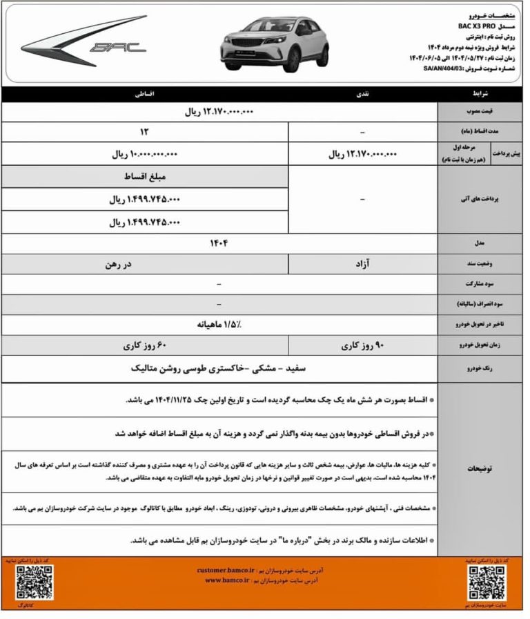 پایگاه خبری تحلیلی اخباربانک – شرایط جدید فروش نقد و اقساطی بک X3