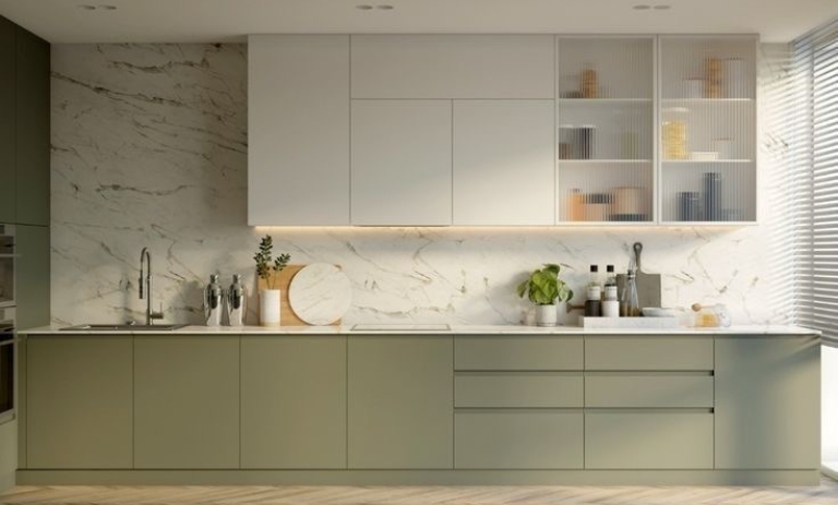 کابینت سبز ماچا؛ رنگ ترند ۲۰۲۵ برای آشپزخانه‌های مدرن
