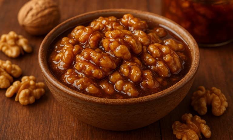 طرز تهیه مربا گردوی خشک و تازه+ نکات شکرک نزدن