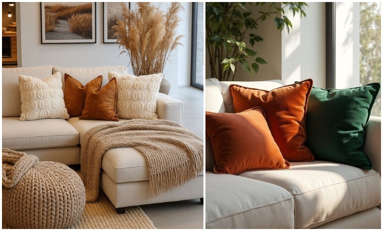کوسن‌های پاییزی با طرح برگ ریزان؛ بهترین رنگ‌ها برای فضای خانه
