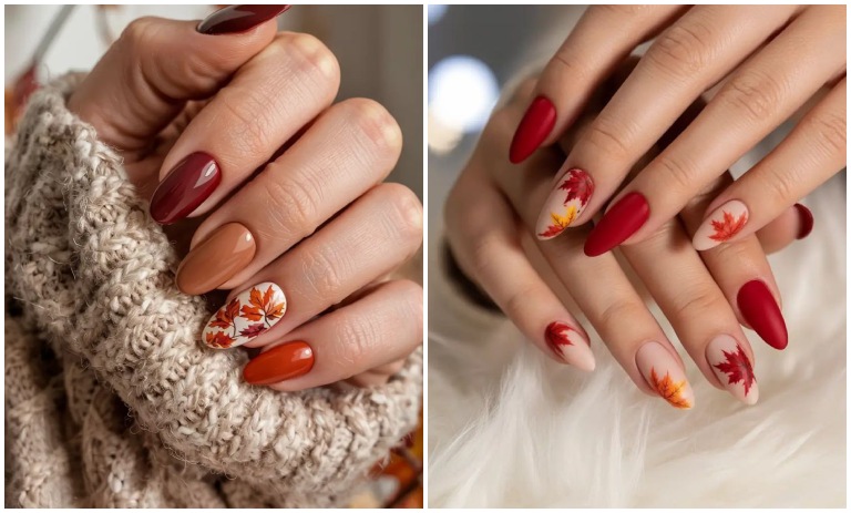 طراحی ناخن پاییزی برگ‌دار؛ 20 ایده جذاب برای استایل ناخن‌های شما