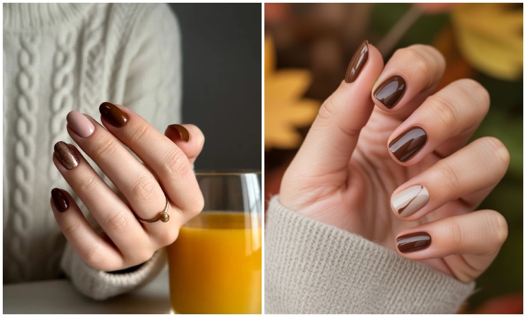دیزاین ناخن قهوه‌ای خوش‌رنگ؛ طراحی شیک و زیبا برای پاییز ۱۴۰۴