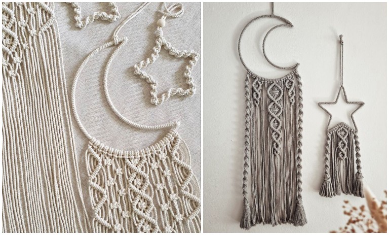 جدیدترین آویزهای دیواری مکرومه با طرح ماه و ستاره