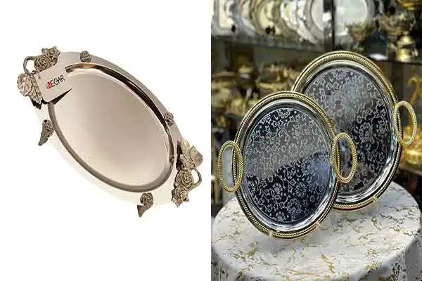 مدل سینی استیل + بادوام‌ترین سینی‌های گرد و مستطیل براق برای جهیزیه و استفاده روزمره