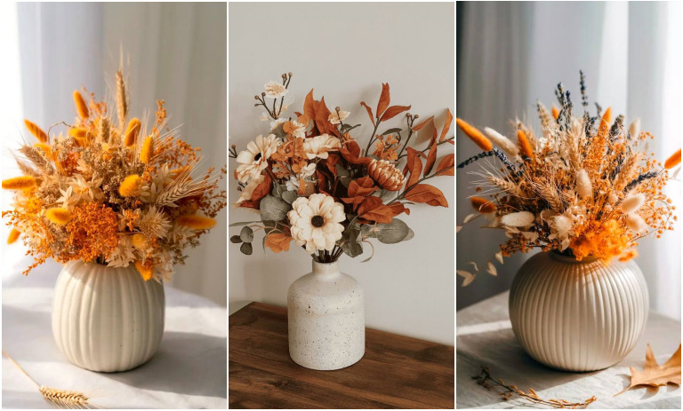 ایده‌های تزیین گلدان گل با تم پاییزی برای دکوراسیون داخلی