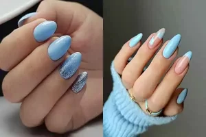 مدل ناخن ابی اسمانی + طرح های فوق العاده فانتزی و دخترانه ناخن آبی آسمانی